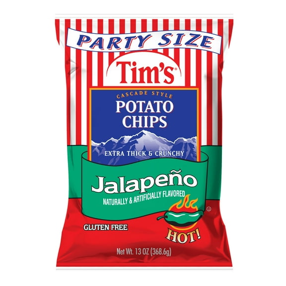 Tim's Cascade Snacks Jalapeno Cascade Style Potato Chips, Gluten-Free, Party Size, 13 oz Bag