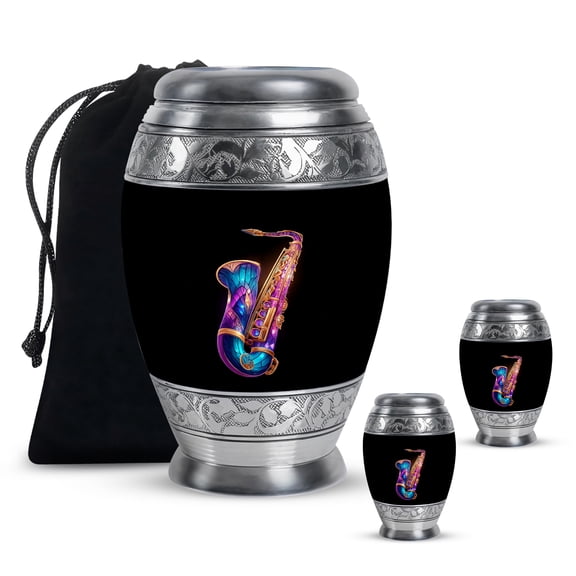 Yatskia Colorful Saxophone Decorative Large Memorial Urns for Human Ashes Adult Brother and Sister, Small Cremation Urn for Adult Ashes, (Monar 10 Inch and 3 Inch)
