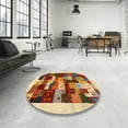 thumbnail image 3 of Ahgly Company Indoor Round Contemporary Fire Brick Red Abstract Area Rugs, 3' Round, 3 of 6