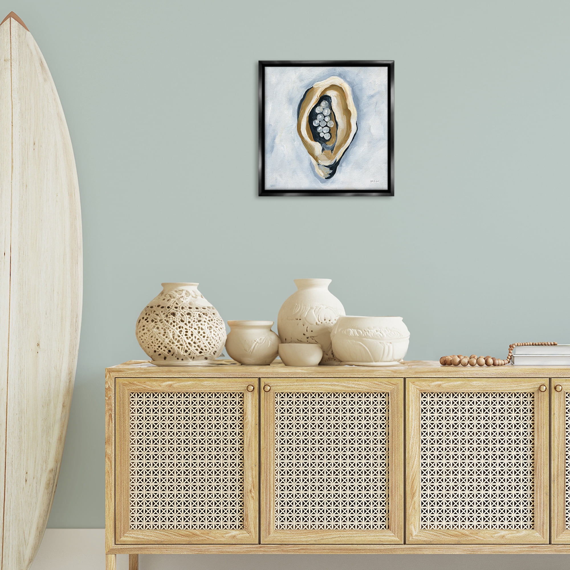 Stupell Industries World Is Your Oyster Coastal Painting Black Floater Framed Canvas Art Print Wall Art, 18 x 18