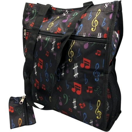 Black Satchel Tote - AIM Music Notes Satin Zip To Tote Bag With Change Purse - Black