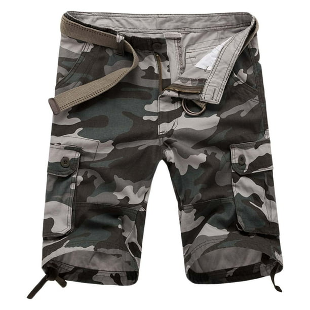 WILLBEST Pantalones Cortos Deportivos para Hombre, Moda Masculina, Informales, A Cuadros, con Bolsillo, Cremallera y Hebilla, Pantalones Cargo para Exteriores, Pantalones Cortos para Herramientas.