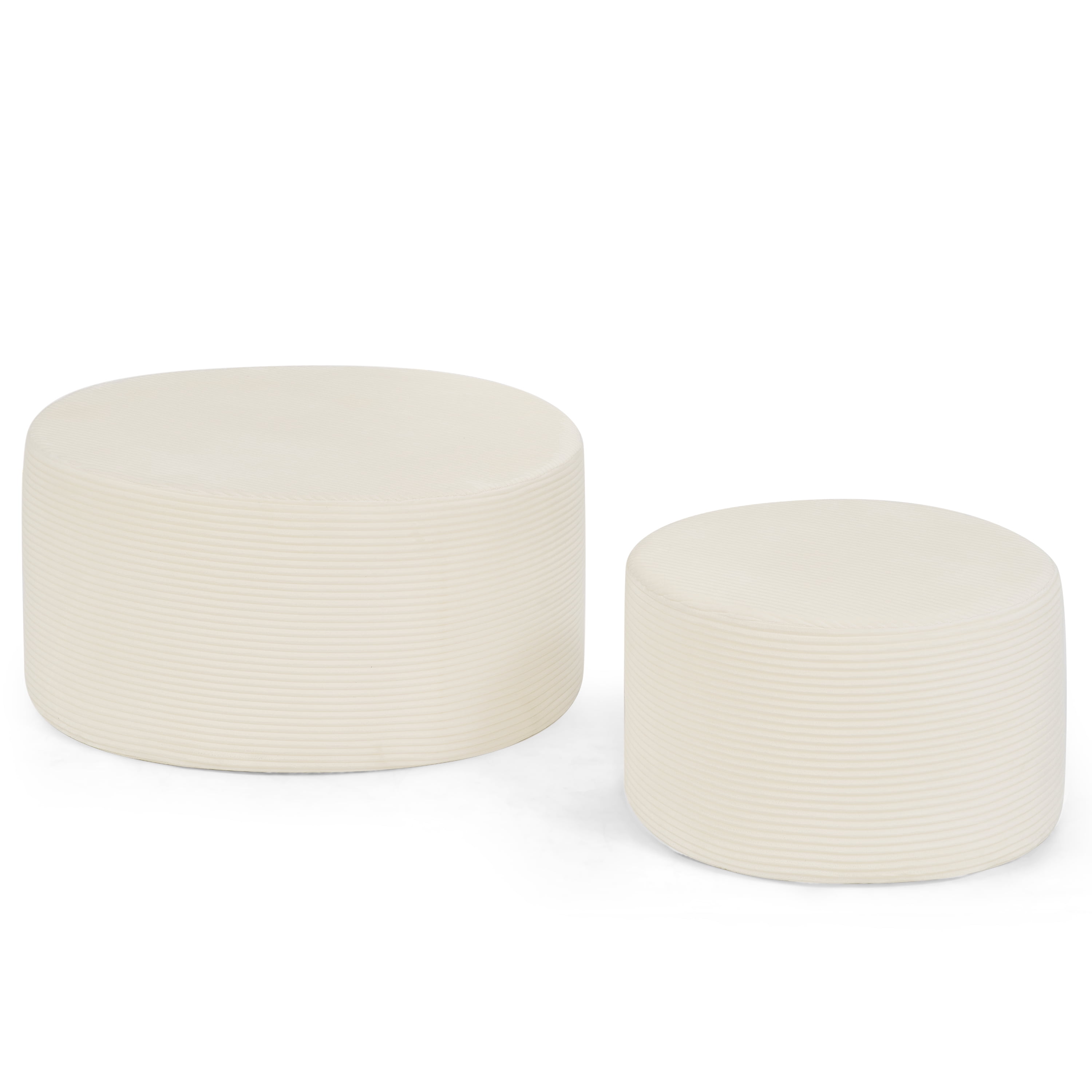 Aukfa 2-Piece Round Ottoman Set, Upholstered Coffee Table & Nesting Footrest Stools for Living Room, Bedroom, Beige
