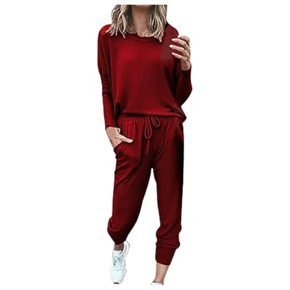 Women Long Sleeve Color Block Patchwork Crewneck T Shirt Top Blouse And Long Pants Leggings Casual Outfit Set Women Long Suit Wedding Jumpsuits for Women Bride Petite Pant Suits for Women Dressy