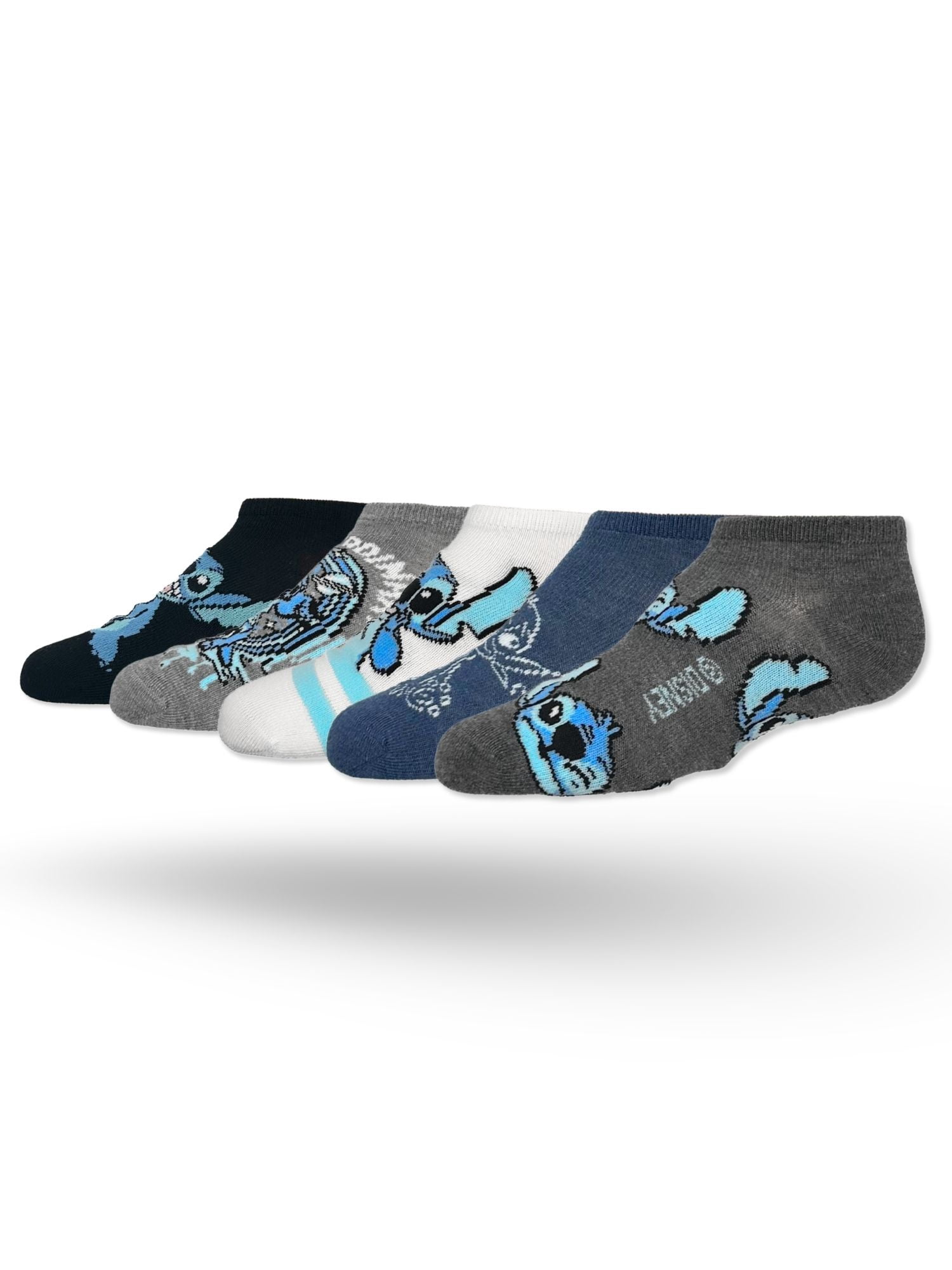 Disney Stitch Boys No-Show Socks, 5-Pack, Sizes S/M-M/L