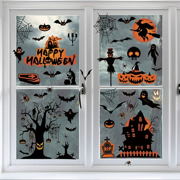 TOOAD 8 feuilles de décalcomanies de fenêtre d'Halloween, décalcomanies de fenêtre amovibles effrayantes double face pour décor de fête d'Halloween
