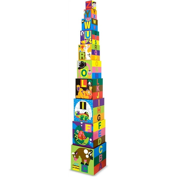 SHILIU-Deluxe 10-Piece Alphabet Nesting and Stacking Blocks | Stack And Sort Toddler Toys, ABC Learning Toys, Stackable Toys For Toddlers Ages 2+