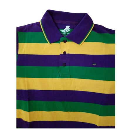 Chest Stripe Rugby Shirt - Adult 3X XXXL Mardi Gras Rugby Stripe Purple Green Yellow Knit SS Shirt