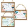 thumbnail image 1 of Lone Elm Studios 95394EC 7.88 in. Inspirational Wood Wall Art with Beaded Hanging Handles, Multi Color - Set of 3, 1 of 1