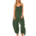 thumbnail image 1 of Gibobby Monos Holgados Mono sin mangas con cuello en V para mujer, informal, liso, de verano, con pierna ancha, pantalones con pechera, mono con botones y bolsillos con botone(Verde， XL), 1 of 5