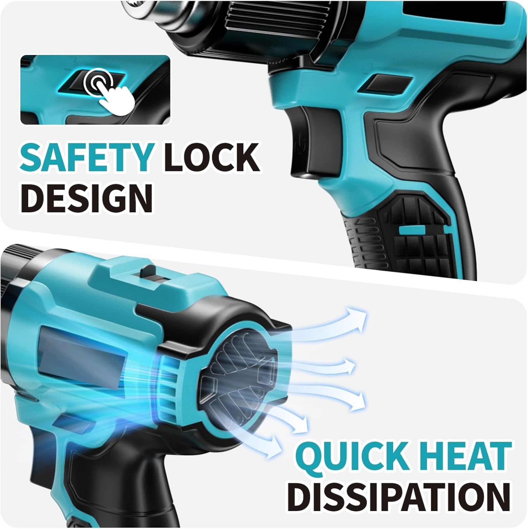 Pecham Heat Gun Cordless, Handheld Hot Air Gun Kit with 3 Nozzles, Max 550℃/1022℉, Portable Soldering Heat Gun with 2x6.5Ah Battery & Charger for Shrink Tubing, Vinyl Wrap, Craft