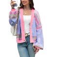 thumbnail image 6 of Long Sleeved Fall V-neck Colorful Striped Print Casual Knit Cardigan Coat, 6 of 6