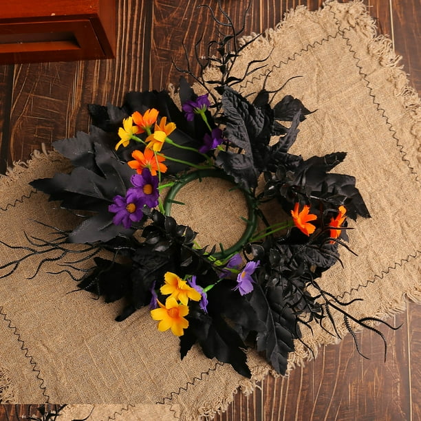 Xihbxyly Guirnalda de Velas de Halloween, Corona de Girasol, Elegante Arreglo Floral, Decoración para Interiores y Exteriores, Decoración para Fiestas y Festivales, 30 Cm de Diámetro, Material Ecológ