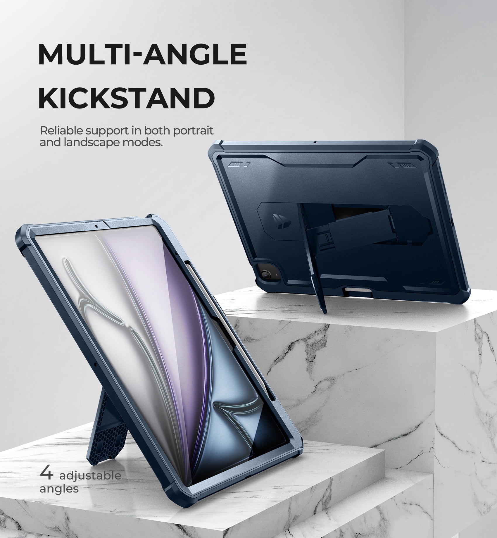 Dexnor for iPad Air 13 Inch Case 2025/2024 (M3/M2) with Pencil Holder, [Built-in Screen Protector & Multi-Angle Kickstand] Heavy Duty Shockproof Full Body Protective Cover for iPad Air 13, Blue