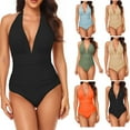 thumbnail image 3 of Clearance Sales! Womens Swimsuits,Women Tummy Control Swimwear Halter One Piece Slimming Vintage Swimsuit Ruched Push Up Bathing Suit for Beach Swimsuit, 3 of 7