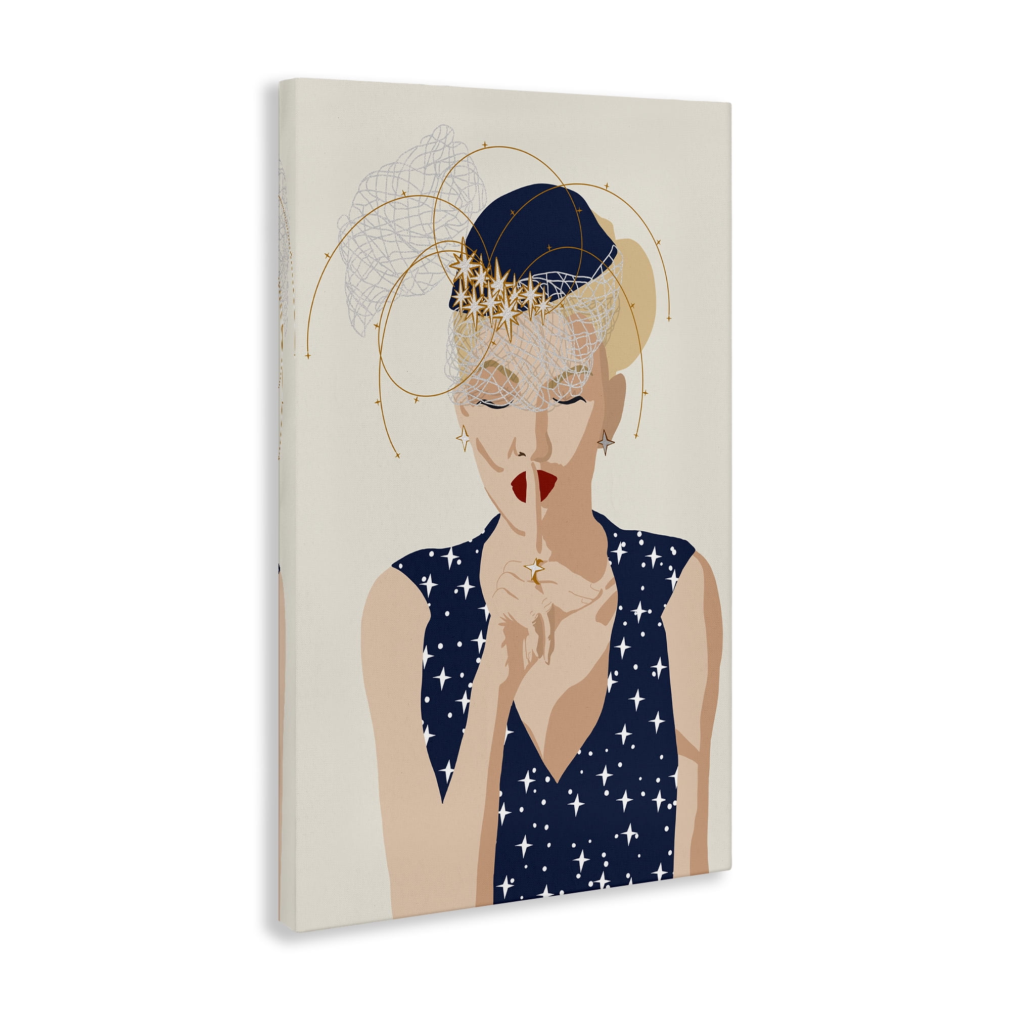 Stupell Industries Chic Fashionista Portrait Novelty Painting Gallery Wrapped Canvas Art Print Wall Art, 24 x 36