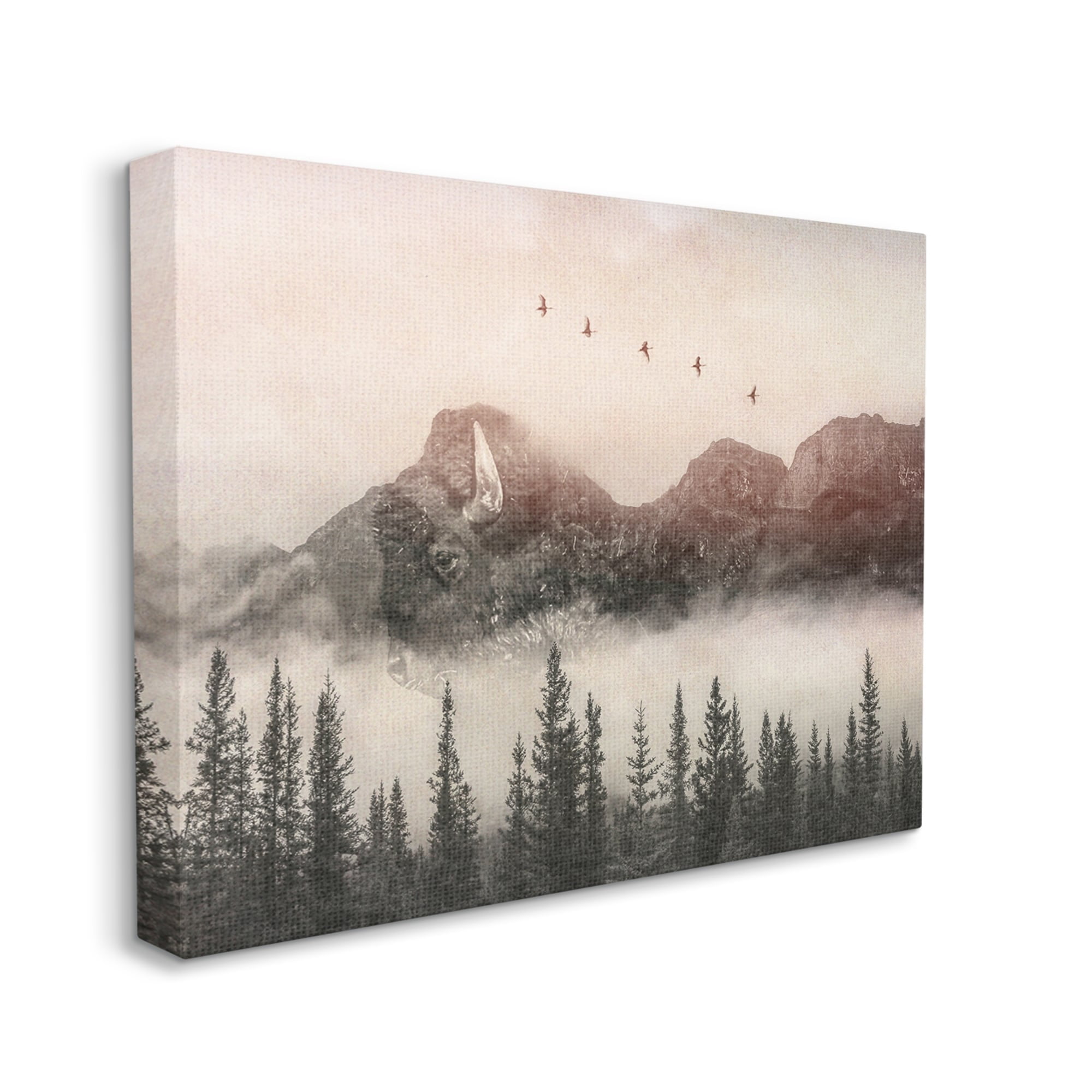 Stupell Industries Foggy Weather Mountain Landscape Birds Pine Trees Canvas Wall Art, 40 x 30, Design by Daniel Sproul