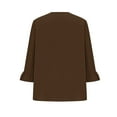 thumbnail image 4 of Fall Saving 2025 QUINDOS Plus Size Womens Tshirts 3/4 Sleeve Womens Tops Pleated Casual Brown V-Neck Solid Ruffle Sleeve Loose Fit Tops, 4 of 5