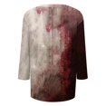 thumbnail image 7 of WTOBBY Women's Vintage Halloween Print V-Neck 3/4 Sleeve Casual Top Loose Fit Blouse Tee for Fall Festivities and Daily Fashion Wear,Vermilion S, 7 of 7