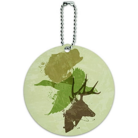 - Hunting Fishing Design Deer Duck Bass Trout Camo Round Luggage ID Tag Card for Suitcase or Carry-On