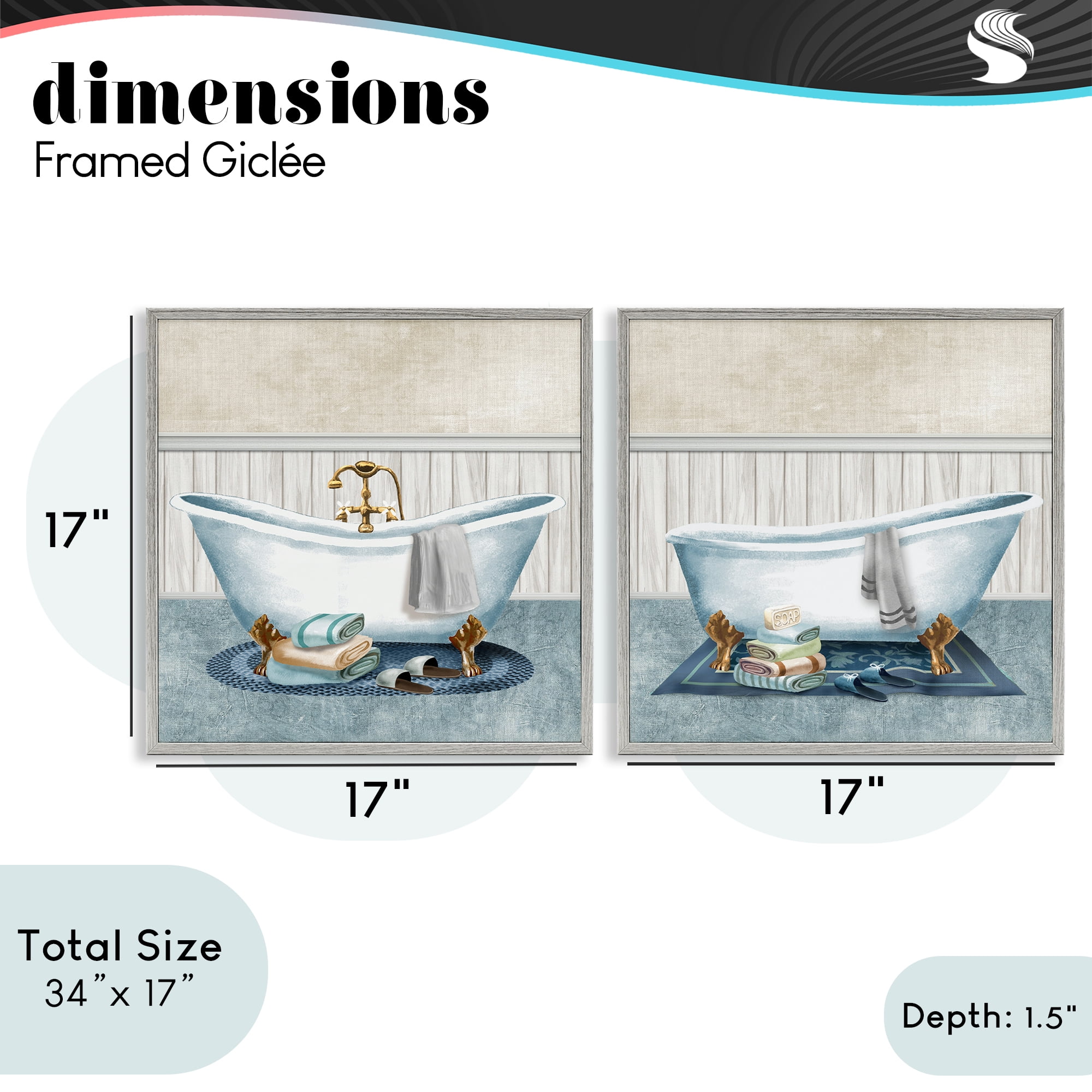 Stupell Industries Cozy Bathtub & Slippers 2 Piece Gray Framed Giclee Art Set, design by Conrad Knutsen