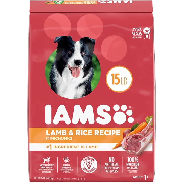 IAMS Minichunks Adult Dry Dog Food Lamb & Rice Recipe Dog Kibble, 15 lb