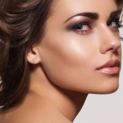 1/2 CT TW Round Diamond Stud Earrings | Solid 925 Sterling Silver| Secure Screw Back Earrings for Women