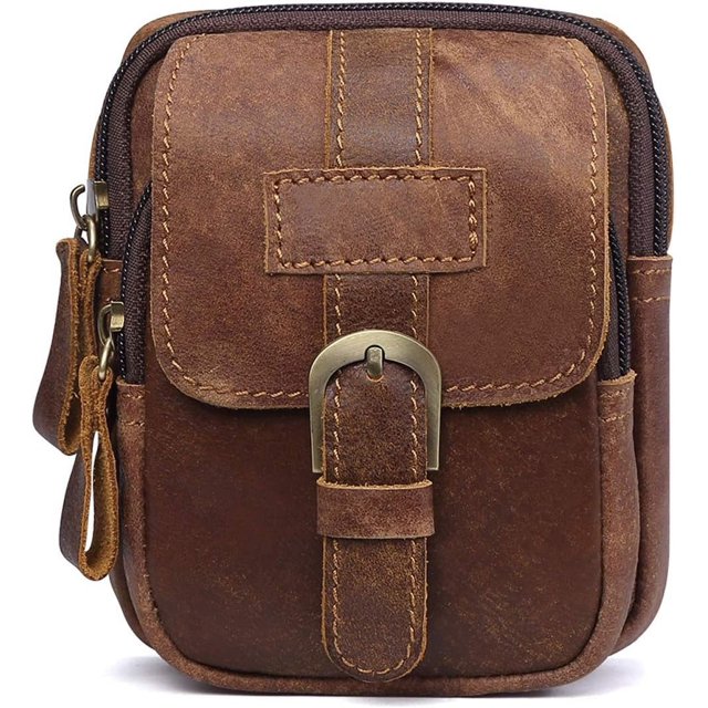 Riñoneras pequeñas para hombre, riñonera de cuero, impermeable, para viajes de negocios, correr, deportes de ciclismo, riñonera marrón
