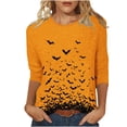 thumbnail image 2 of NSLGXD Plus Size Women's Tshirts 3/4 Sleeve Crew Neck Black Bats Print Spooky Halloween Lightweight Tees S-5XL, 2 of 5