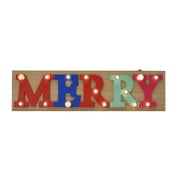 Holiday Time "Merry" Multicolor Light Up Wood Sign Decoration, 5" High