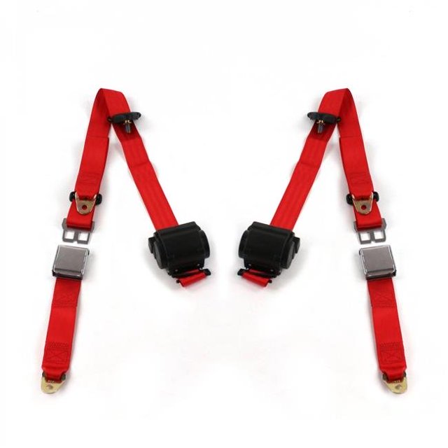 Airplane 3 Point Red Retractable Bucket Seat Belt Kit with 2 Belts for 1948-1967 Frazer Nash