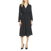 Anne Klein Women's Dot Print Smocked Waist Dress Black Size X-Small