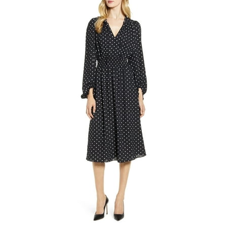 Anne Klein Women's Dot Print Smocked Waist Dress Black Size X-Small