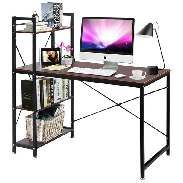 Costway Modern Computer Desk With 4 Tier Shelves Pc Workstation