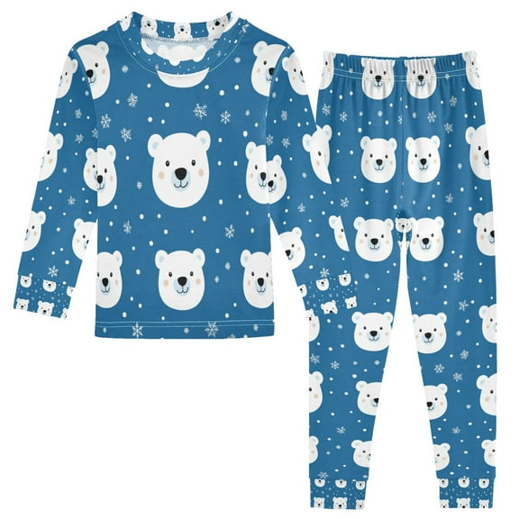 FORMRS Long Sleeve Top and Pants Pajama Set for Niños 2-Piece Sleepwear, Sizes 18M-8Y, Blue Polar Bear