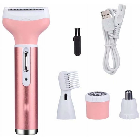 Cribun Women's Hair Removal Electric Shaver Ladies Razor 4 in 1 for Legs Bikini Facial Nose Ears Eyebrows Body Hair Trimmer Cordless USB Rechargeable Painless Shaver