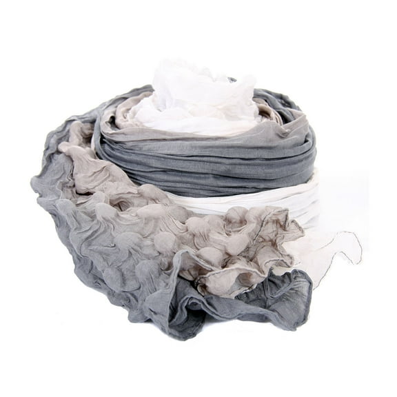 Women's Crinkled Triple Tone Polyester Scarf White/Grey Scarf Wrap 40 x 72 inches