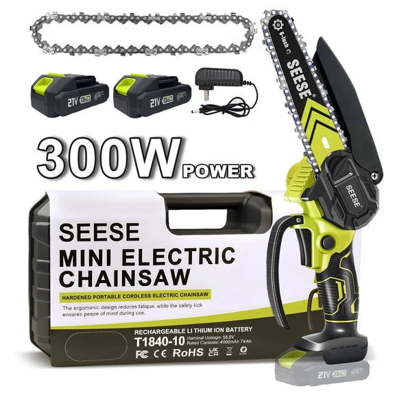 SEESE Brushless Mini ChainSaw Oil System- Portable Electric Cordless Saw for Wood Cutting, Batteries (2000mAh) ,Pruning, Gardening, Camping - Suitable for Seniors, Women Holiday gifts