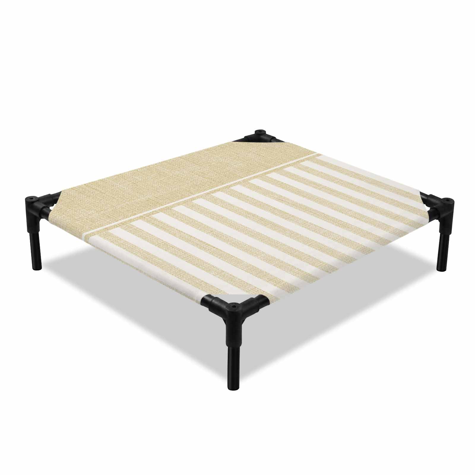 Vertical Stripes Elevated Dog Bed Rustic Minimalist Cream Lines Linen Texture Cooling Breathable Outdoor Raised Dog Cot Bed with Metal Frame Non-Slip Feet for Small Dog 20x20in