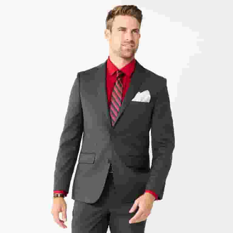 Dress Shirt Gray Suit Burgundy Shirt Men's Bespoke Slim-Fit Dress Shirt, Pocket Square Tie Set Color Dress Shirt Gray Suit Burgundy Shirt Men's Bespoke Slim-Fit Dress Shirt, Pocket Square Tie Set Color