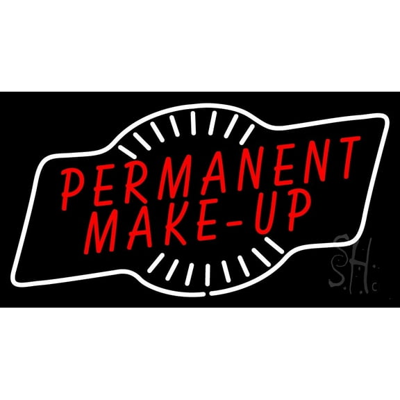 Red Permanent Makeup LED Neon Sign 13 x 24 - inches, Black Square Cut Acrylic Backing, with Dimmer - Bright and Premium built indoor LED Neon Sign for Spa interior decor and storefront.