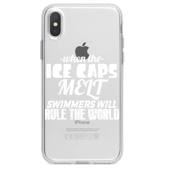 DistinctInk Clear Shockproof Hybrid Case for iPhone XS Max (6.5" Screen) - TPU Bumper Acrylic Back Tempered Glass Screen Protector - When Ice Caps Melt Swimmer Rule the World