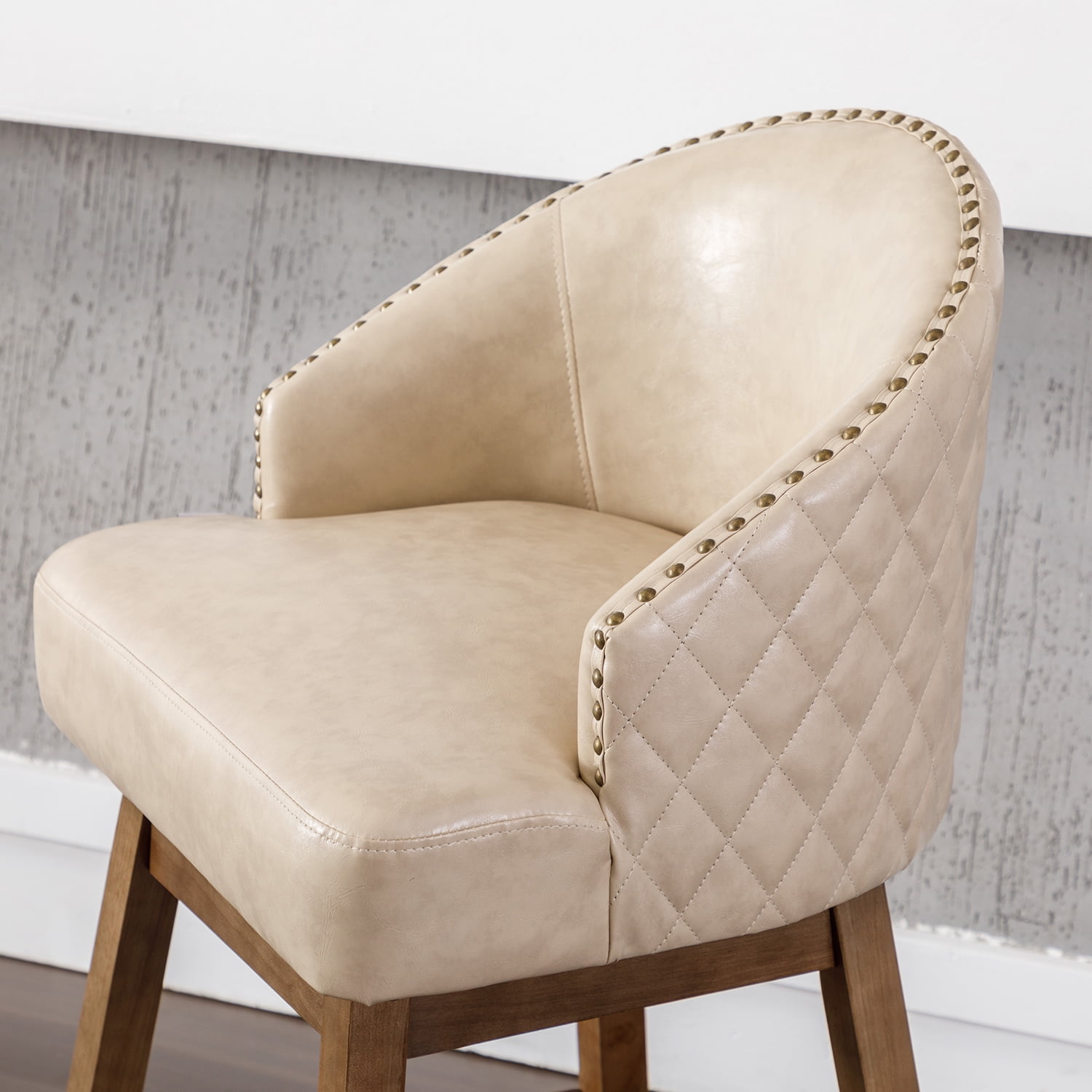 Demi Bonn 39" Counter Height Bar Stools Set of 2, PU Leather Upholstered Swivel Barstools with Backrest, Kitchen Island Countertop Chairs for Dining Room, Beige