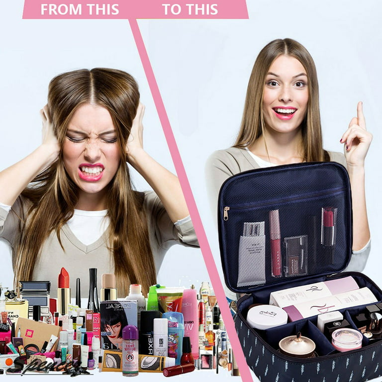 Spencer 9.4 Portable Travel Makeup Storage Organizer Bag Multifunction  Cosmetic Makeup Case for Women (Pink, #1) 