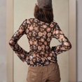 thumbnail image 6 of MORTTIC Women's Floral Print V-Neck Blouse - Long Sleeve Button Ruffle Detail Tops for Spring/Fall Black，L, 6 of 7