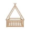 thumbnail image 2 of Twin Tent Floor Bed - Natural Pine Wood Teepee Bed Frame, Twin Size w/ Guardrails &amp; Slats, Bedroom Furniture, Easy Assembly, 2 of 16