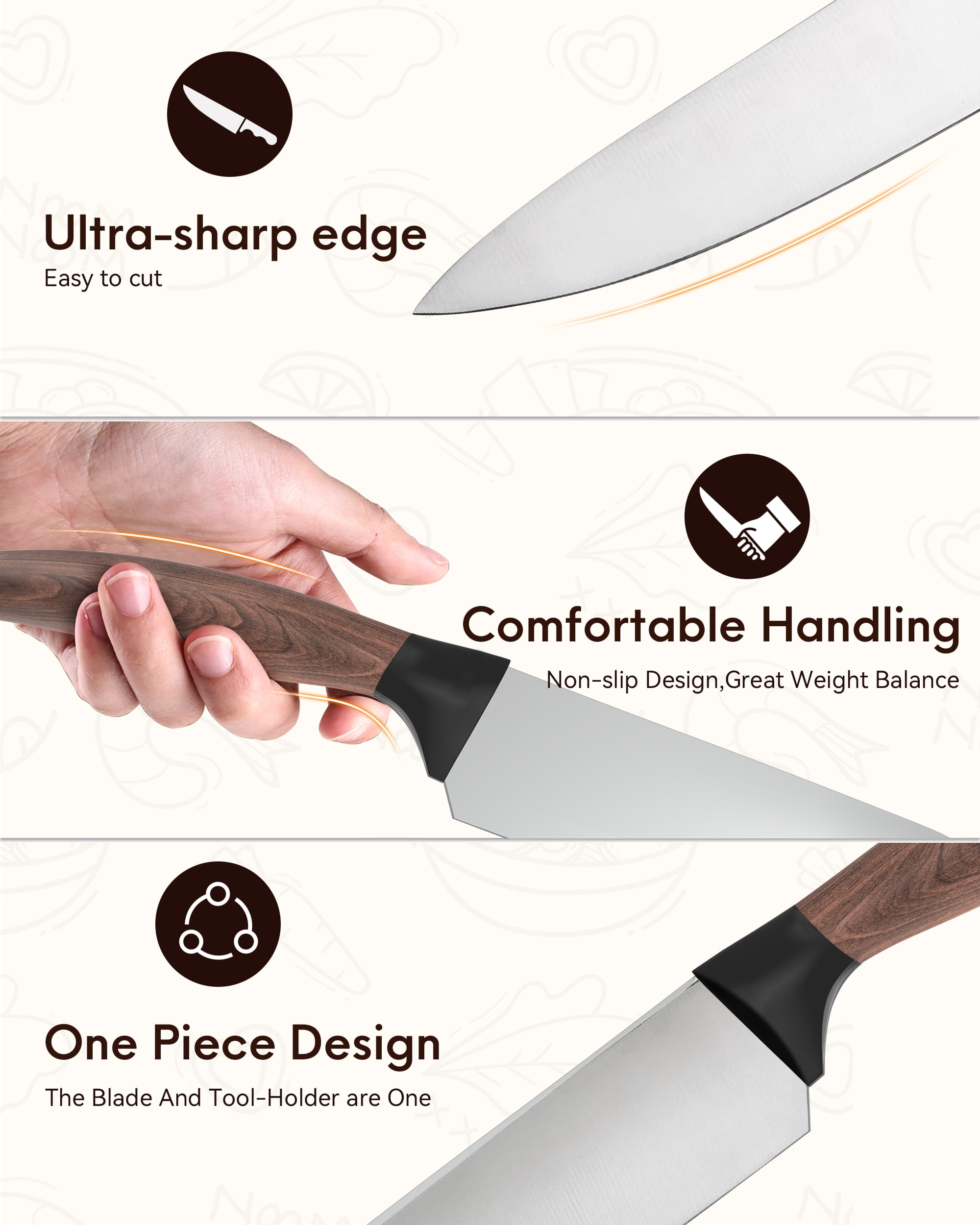 Younghome Knife Set for Kitchen Chef , 13 Pcs High Carbon Stainless Steel Sharp Knife Set with Block Built-in Sharpener,Ergonomic Handle