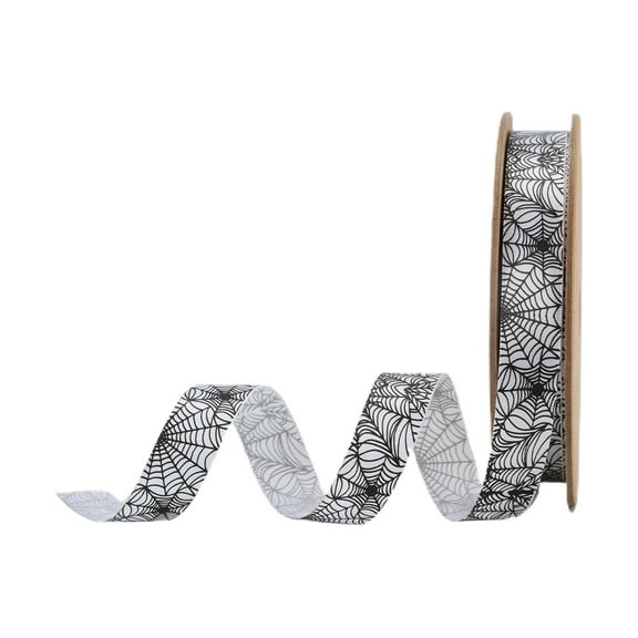 LaRibbons 5/8" Single Face Printed Satin Ribbon | Spider Web | 20 Yard Roll