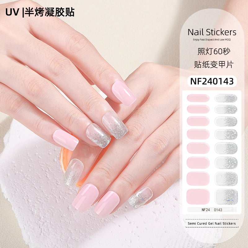 NF240143 Gel Nail Sticker French Butterfly Onion Powder Smudge Uv Light Half-Baked Half-Cured Nail Sticker