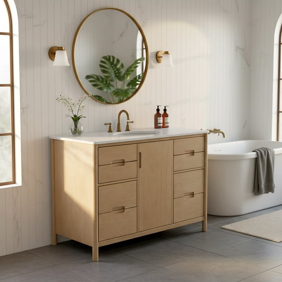 Safavieh Couture Petrabecca 48" Single Sink Bathroom Vanity, Light Oak/White